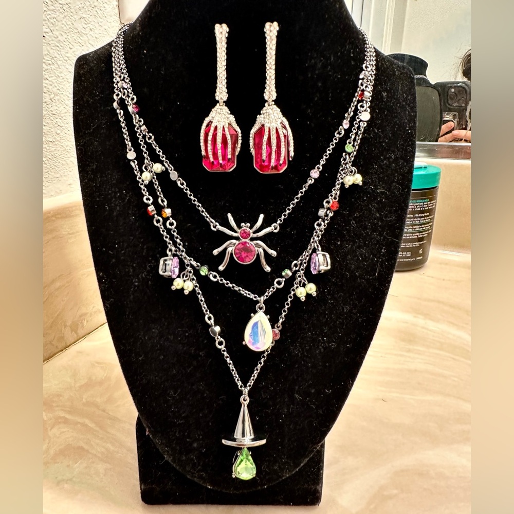 Betsey Johnson Unique Silver and Red Spider Necklace Set nwt signed